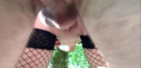  Girlfriend in fishnets gets shafted in the woods